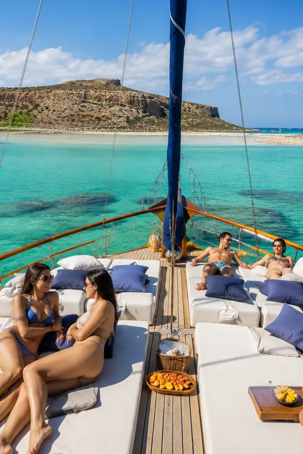 Guilet 66 front deck view on balos lagoon
